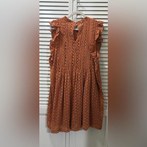 Madewell Eyelet Ruffle-Sleeve Pintuck Mini Dress in Mulled Cider - Picture 4 of 7